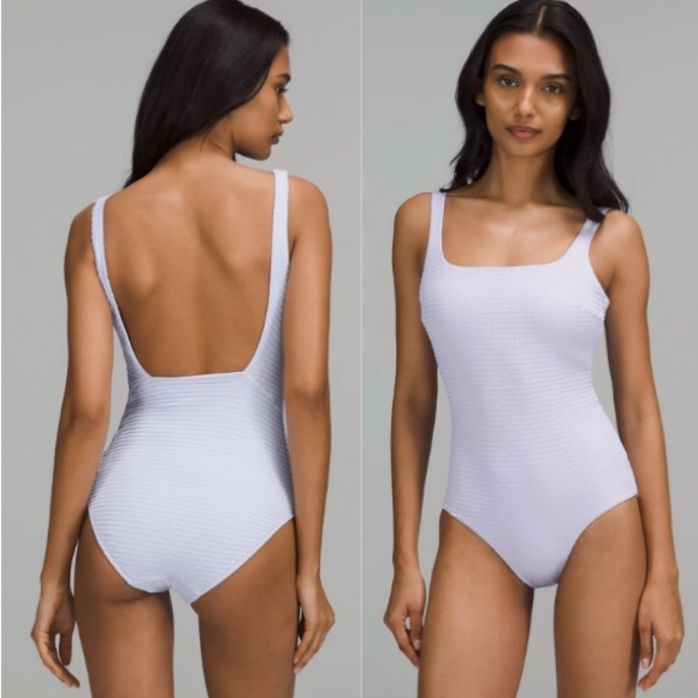 Lululemon Waterside Square Neck Smocked One Piece Swimsuit size 4